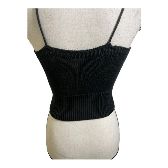Italian womens V-neck knit crop top black baumwolle cotton size Small - Picture 8 of 10